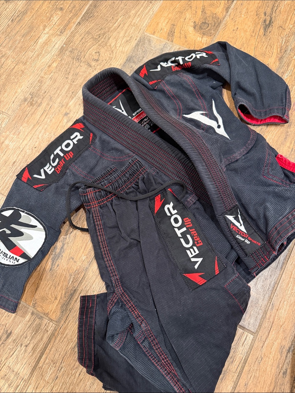 Vector Grappling Kids' Black & Red BJJ Gi Set - Matching Top and Pants